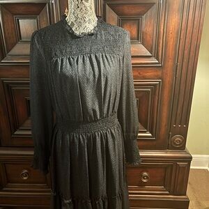 Just...Taylor Long Sleeve Smocked Dress with Mock Neck and Mandarin Collar